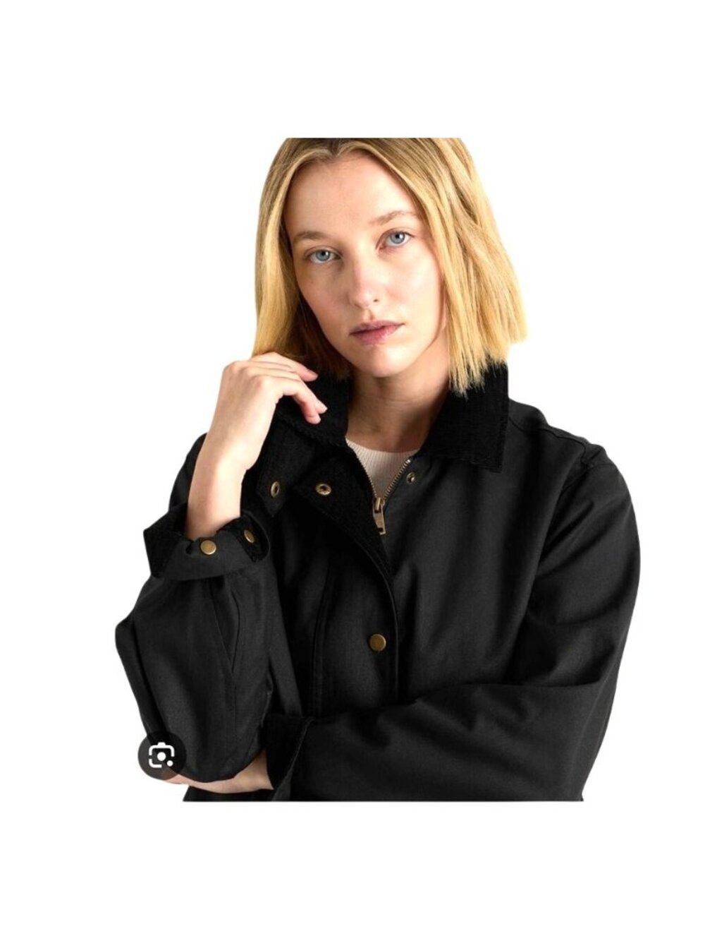 Quince Women's Organic Waxed Cotton Cropped Barn Jacket Black Size L NWT - Picture 2 of 8